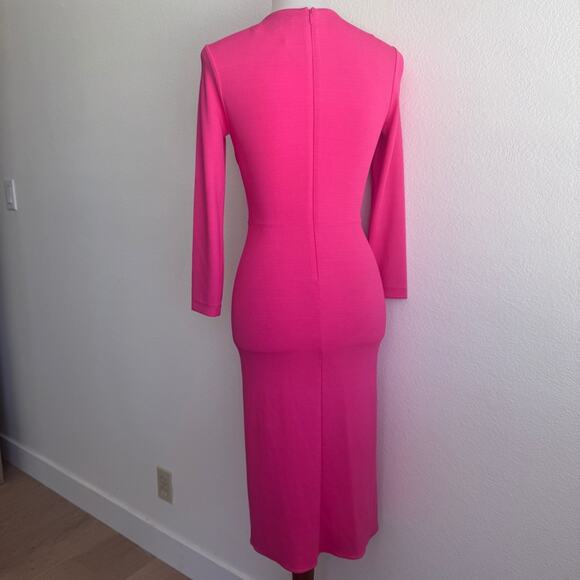 Micheal Kors Collection bright Pink fit & flare draped plunge neck Midi Dress 0 - Picture 7 of 16